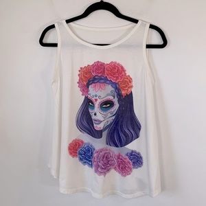 Italian Made Lightweight Painted Woman & Floral Graphics Women’s Size M Tank Top